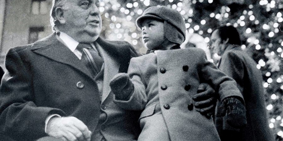 Two-year-old Richard J. "R.J." Vanecko sitting on the lap of his grandfather, Mayor Richard J. Daley, 11 days before the mayor died.