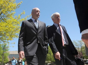 Daley nephew Richard J. “R.J.” Vanecko, left, with attorney Thomas Breen after an earlier hearing. | Sun-Times file photo