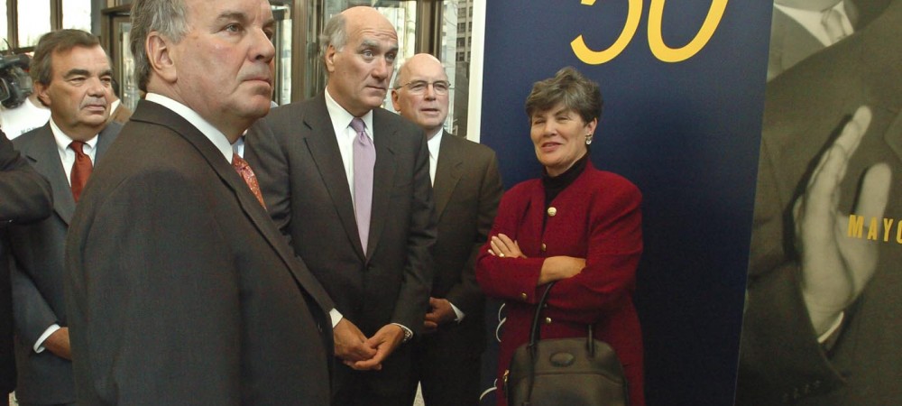 Mayor Daley and his siblings at an exhibit in 2005 at the Daley Center about their late father, Mayor Richard J. Daley, (left to right) Cook County Commissioner John Daley, then-Mayor Richard M. Daley, William Daley, Michael Daley and Mary Carol Vanecko, R.J. Vanecko's mother. | Sun-Times