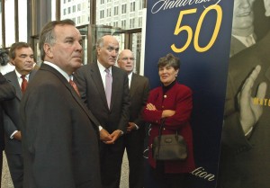 Mayor Daley and his siblings at an exhibit in 2005 at the Daley Center about their late father, Mayor Richard J. Daley, (left to right) Cook County Commissioner John Daley, then-Mayor Richard M. Daley, William Daley, Michael Daley and Mary Carol Vanecko, R.J. Vanecko's mother. | Sun-Times