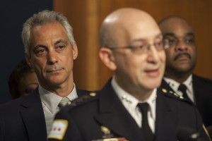 Interim police Supt. John Escalante, right, with Mayor Rahm Emanuel in late December. | Ashlee Rezin / Sun-Times